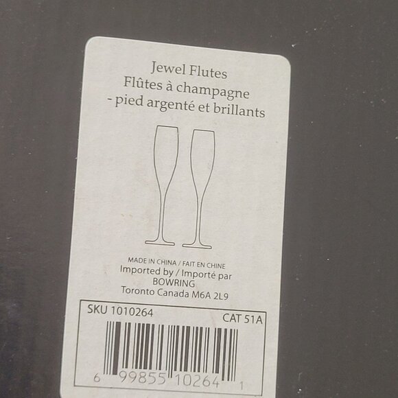 Bowring Elegant Crystal Champagne Flutes With Silver Stem & Rhinestone Base - Picture 9 of 9